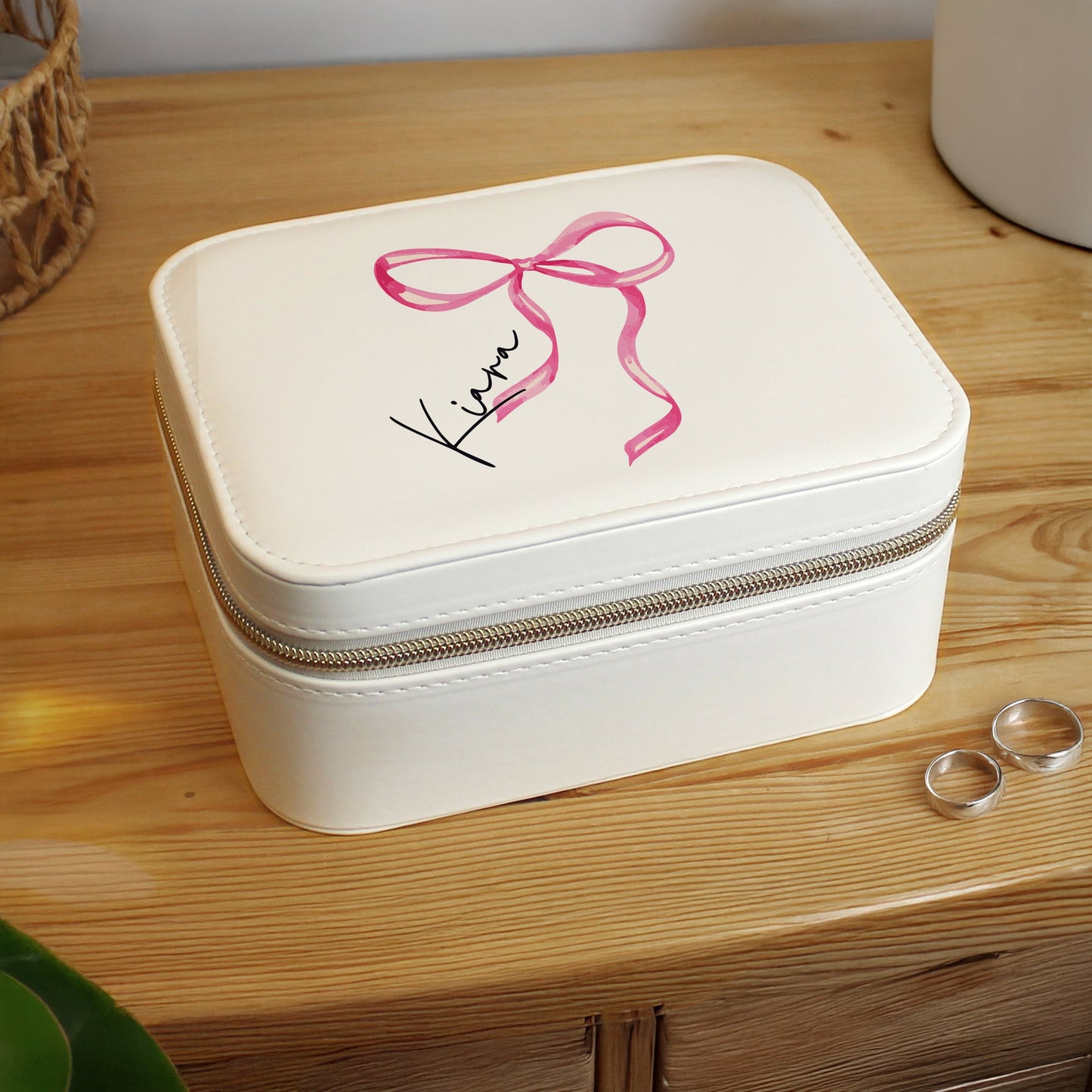 Personalised Bow Travel Jewellery Box Peach Bomb Fashion, Jewellery, Homeware & Gifts Trinket, Jewellery & Keepsake Boxes