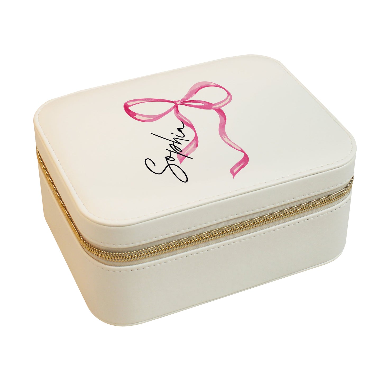 Personalised Bow Travel Jewellery Box Peach Bomb Fashion, Jewellery, Homeware & Gifts Trinket, Jewellery & Keepsake Boxes