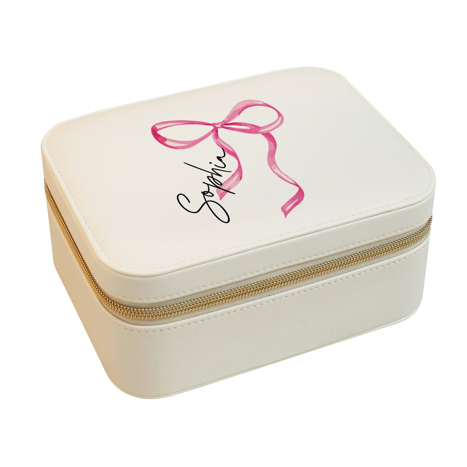 Personalised Bow Travel Jewellery Box Peach Bomb Fashion, Jewellery, Homeware & Gifts Trinket, Jewellery & Keepsake Boxes