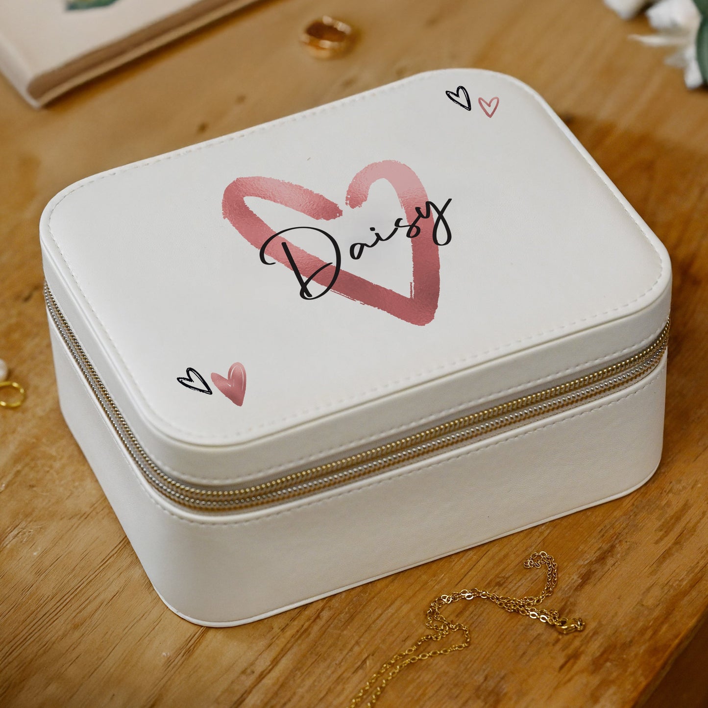 Personalised Heart Travel Jewellery Box Peach Bomb Fashion, Jewellery, Homeware & Gifts Trinket, Jewellery & Keepsake Boxes