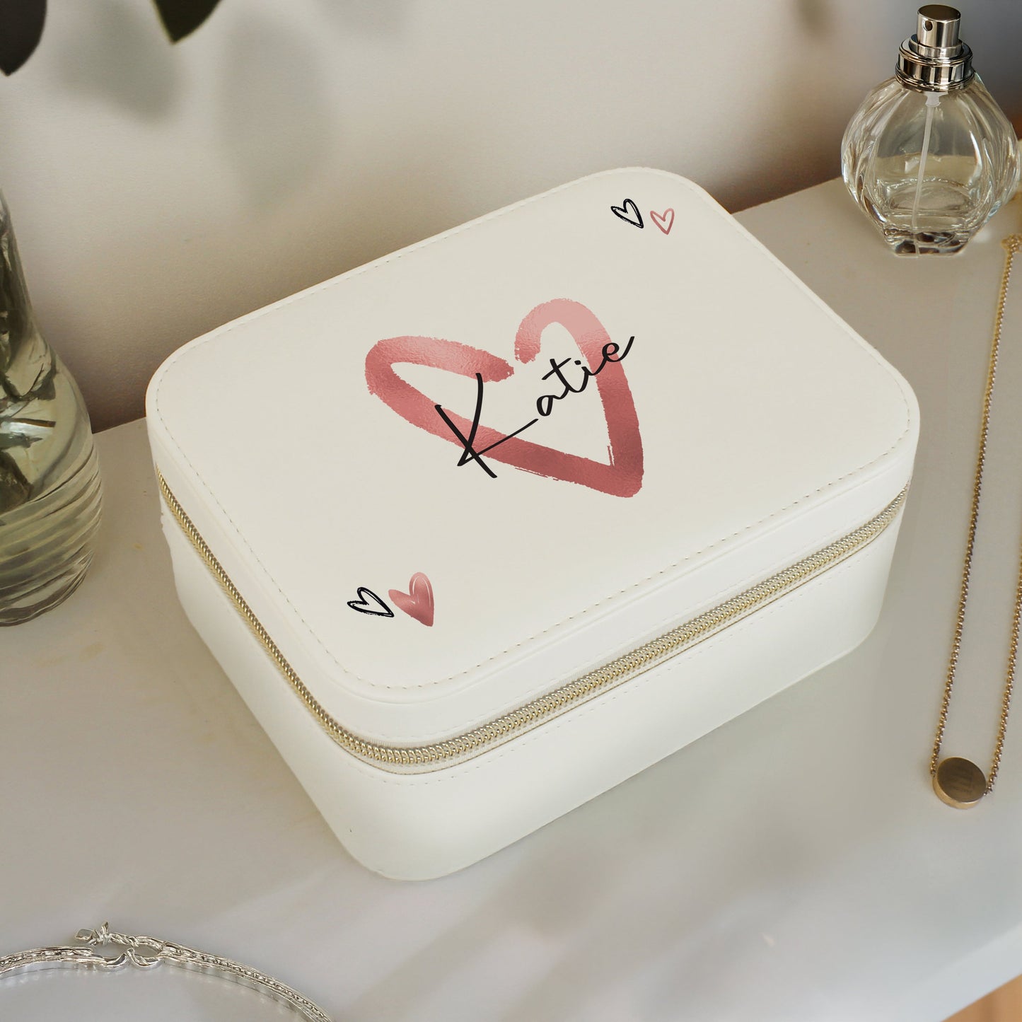 Personalised Heart Travel Jewellery Box Peach Bomb Fashion, Jewellery, Homeware & Gifts Trinket, Jewellery & Keepsake Boxes