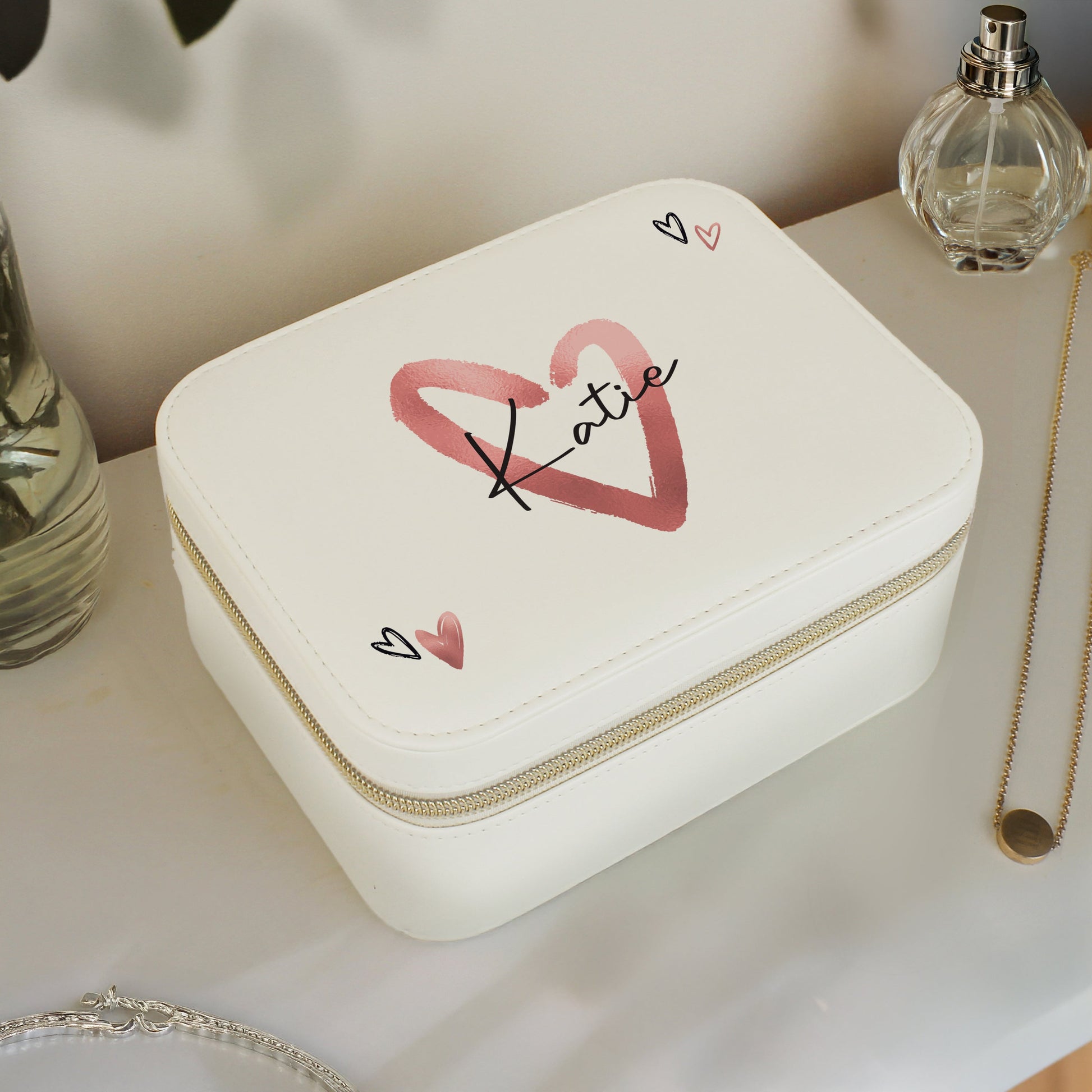 Personalised Heart Travel Jewellery Box Peach Bomb Fashion, Jewellery, Homeware & Gifts Trinket, Jewellery & Keepsake Boxes