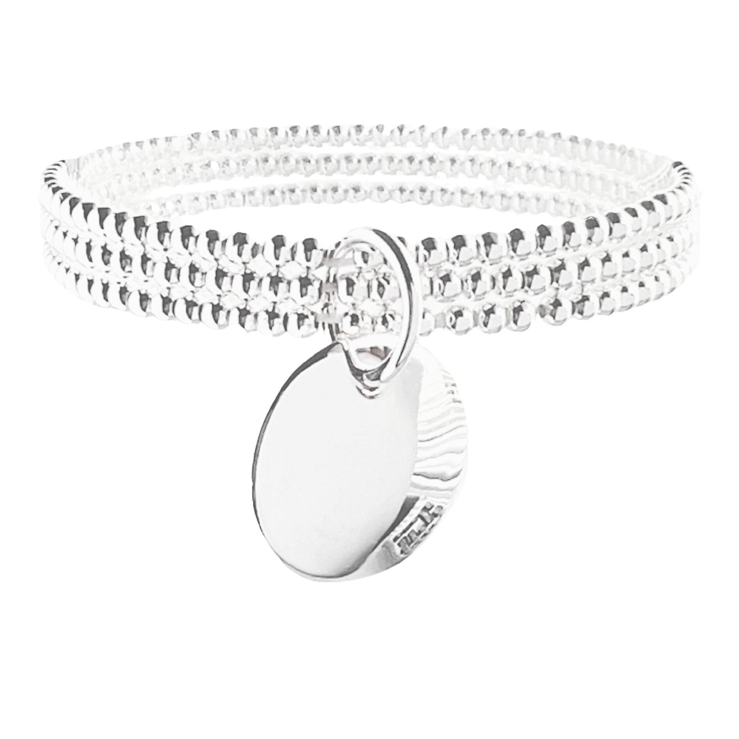 Silver Beaded Stretch Bracelet with Round Charm