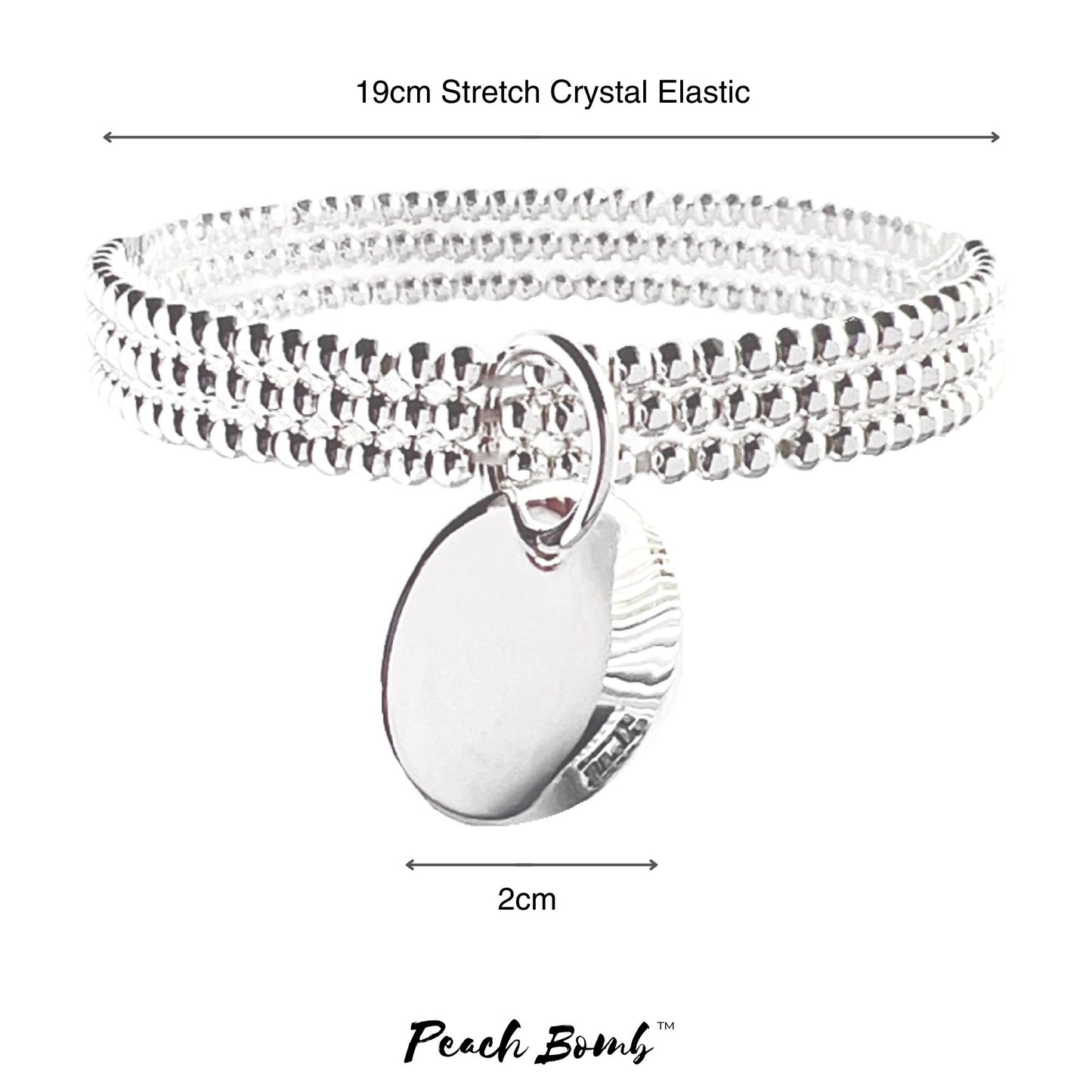 Silver Beaded Stretch Bracelet with Round Charm