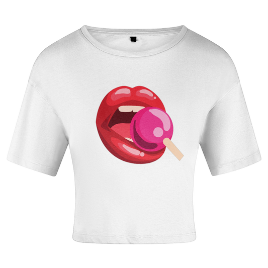 cropped pop my cherry rude womans graphic t shirt tee fun funny top clothing lips lolly gift for girlfriend friend boyfriend wife girl boy