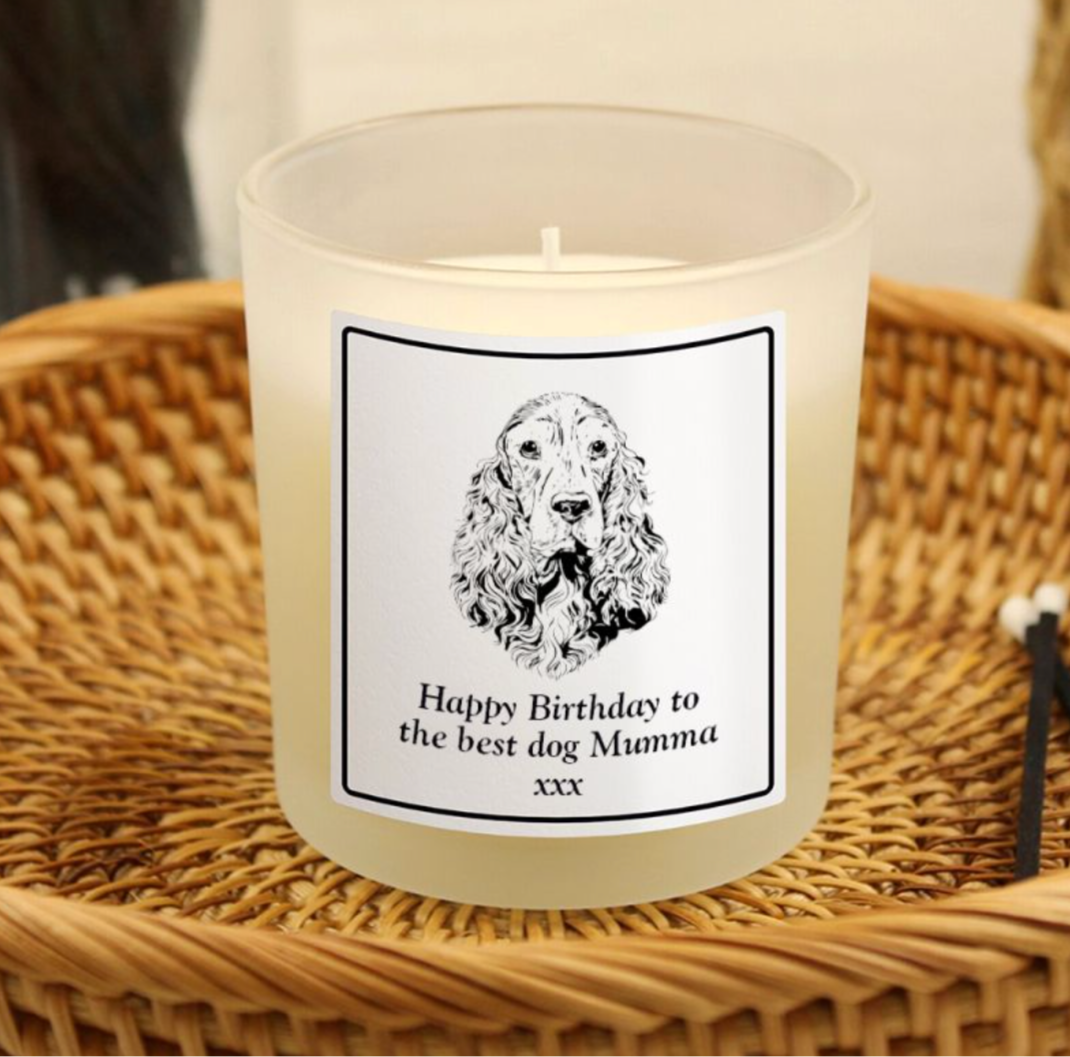 personalised dog mum mumma mum momma candle gift for her in box dog gift cocker spaniel golden retriever french bulldog labrador valentines anniversary birthday