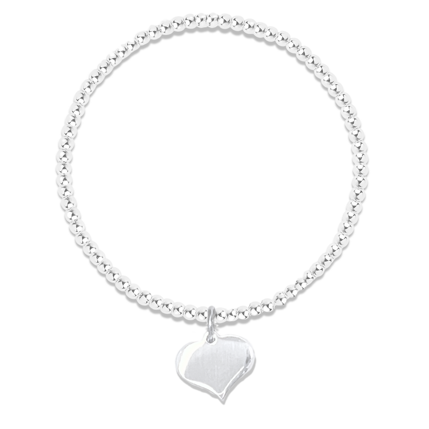 Silver Beaded Stretch Bracelet with Heart Charm