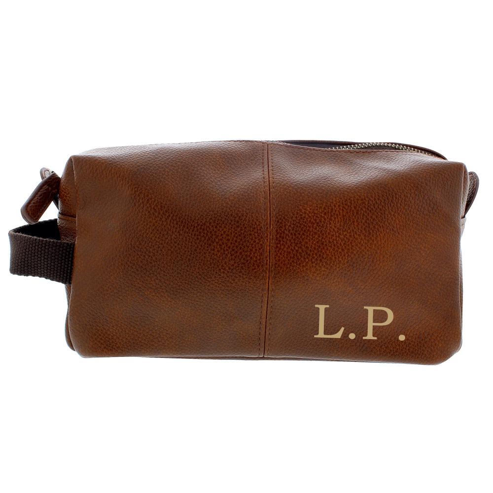 Personalised Mens Wash Bag Toilet Bag Leatherette Brown or Black Peach Bomb Fashion, Jewellery, Homeware & Gifts Accessories