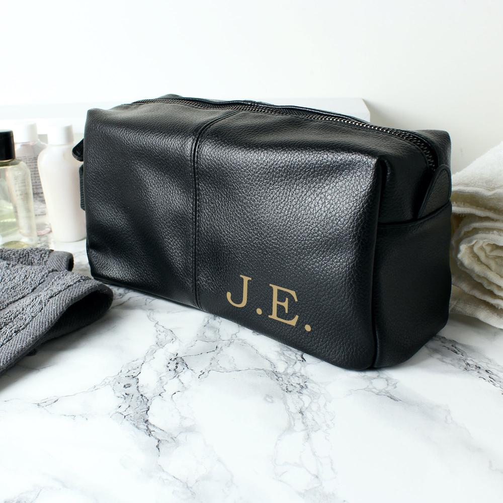 Personalised Mens Wash Bag Toilet Bag Leatherette Brown or Black Peach Bomb Fashion, Jewellery, Homeware & Gifts Accessories