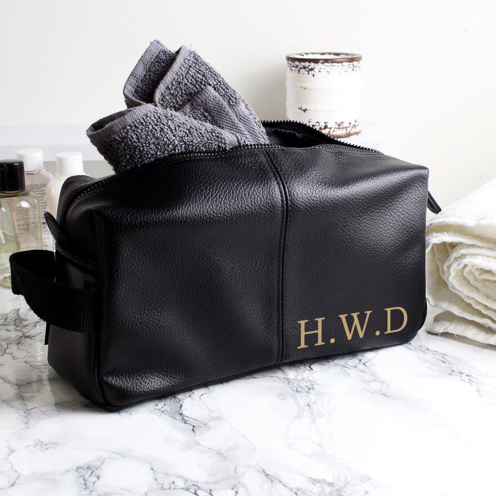 Personalised Mens Wash Bag Toilet Bag Leatherette Brown or Black Peach Bomb Fashion, Jewellery, Homeware & Gifts Accessories