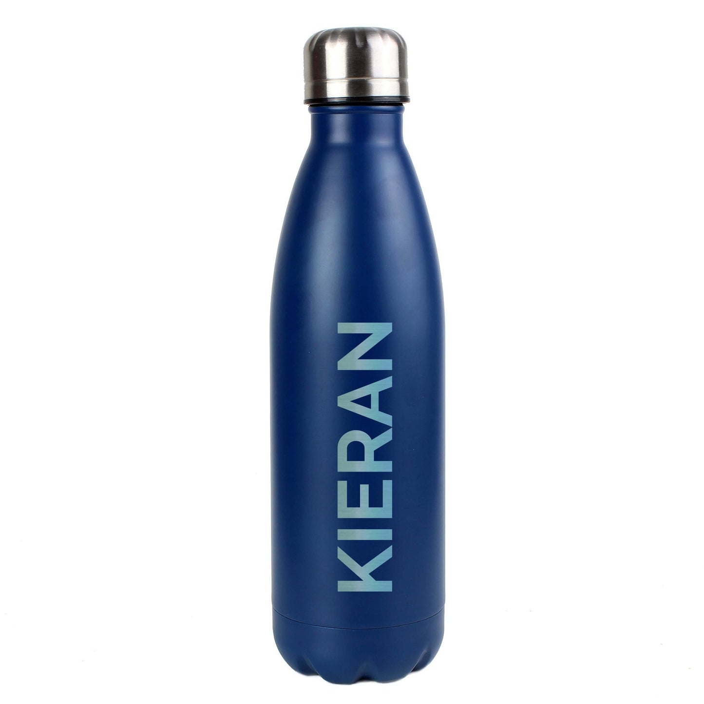 Personalised Bold Name Blue Metal Insulated Drinks Bottle Peach Bomb