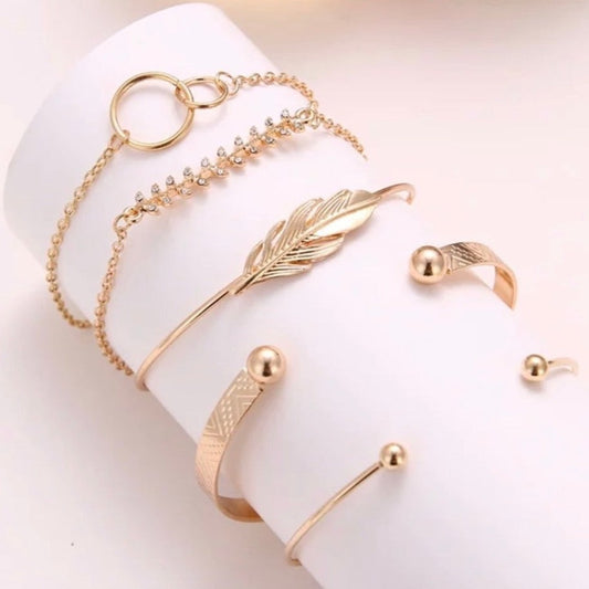 gold Bracelet and cuff set jewelry gift for her