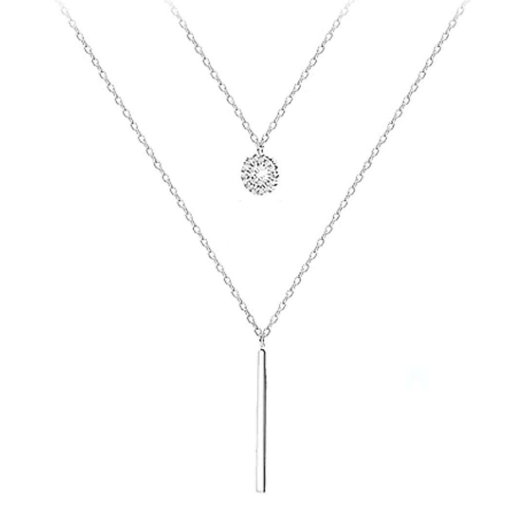 Peach bomb women’s ladies sterling silver layered necklace sparkling stacked gift for her valentines birthday anniversary 18th 21st 30th 40th 
