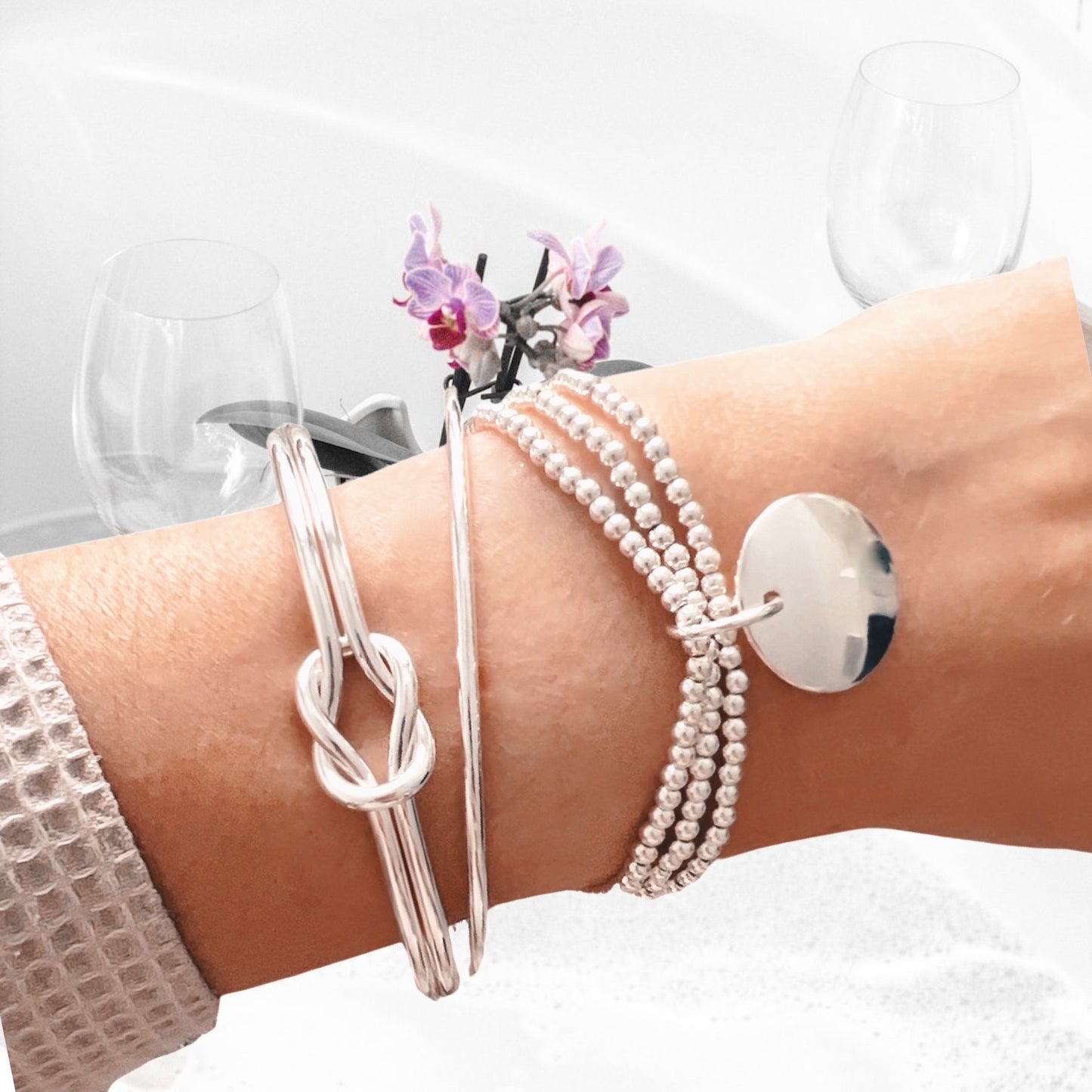 Stacked Bangle Set with Stretch Beaded Bracelet