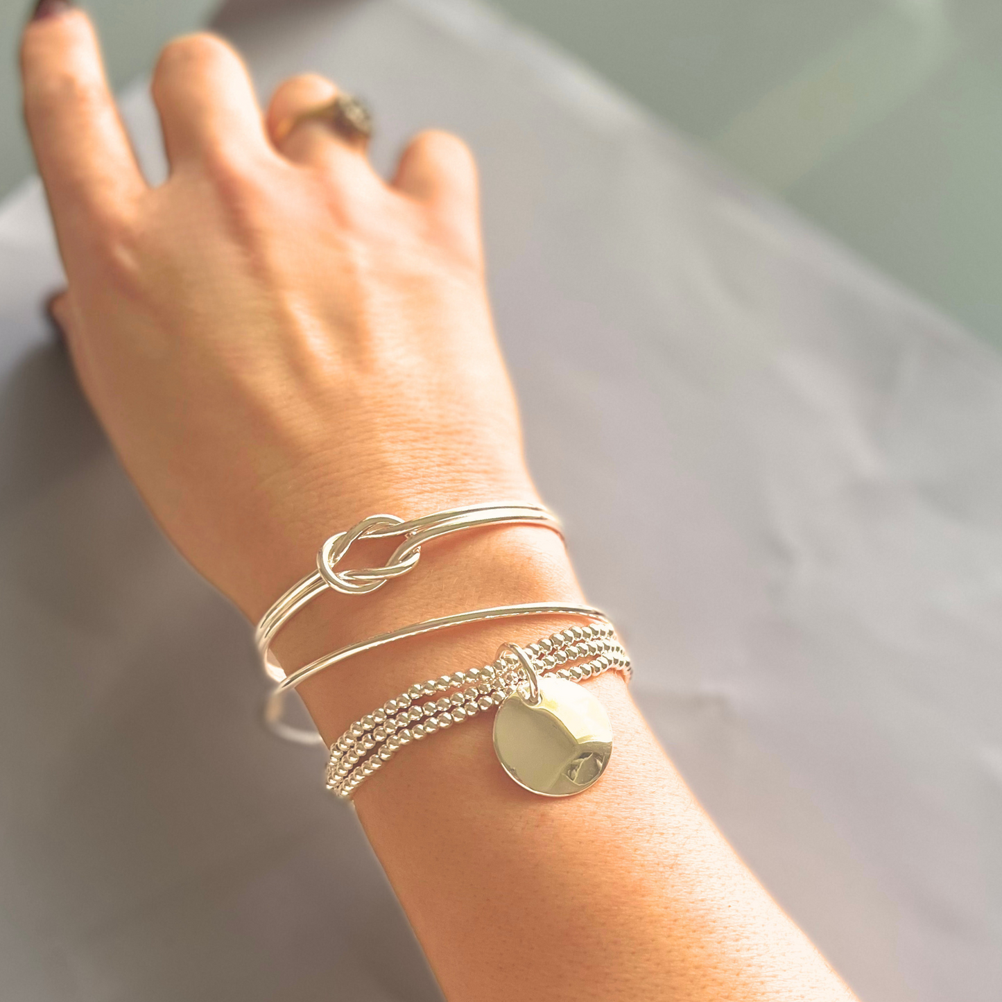 Stacked Bangle Set with Stretch Beaded Bracelet