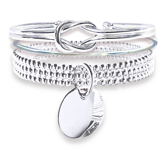 Trio of Stacked Bangle Set with Stretch Beaded Bracelet