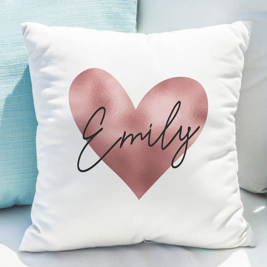Personalised Name Only Rose Gold Heart Cushion Peach Bomb Fashion, Jewellery, Homeware & Gifts Textiles