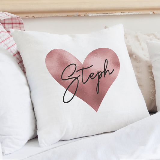 Personalised Name Only Rose Gold Heart Cushion Peach Bomb Fashion, Jewellery, Homeware & Gifts Textiles