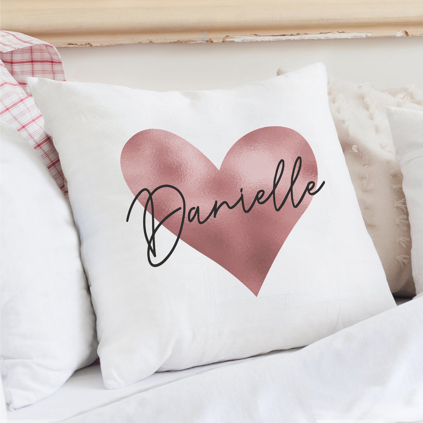 Personalised Name Only Rose Gold Heart Cushion Peach Bomb Fashion, Jewellery, Homeware & Gifts Textiles