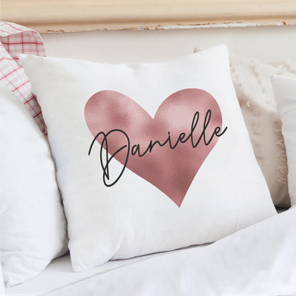 Personalised Name Only Rose Gold Heart Cushion Peach Bomb Fashion, Jewellery, Homeware & Gifts Textiles