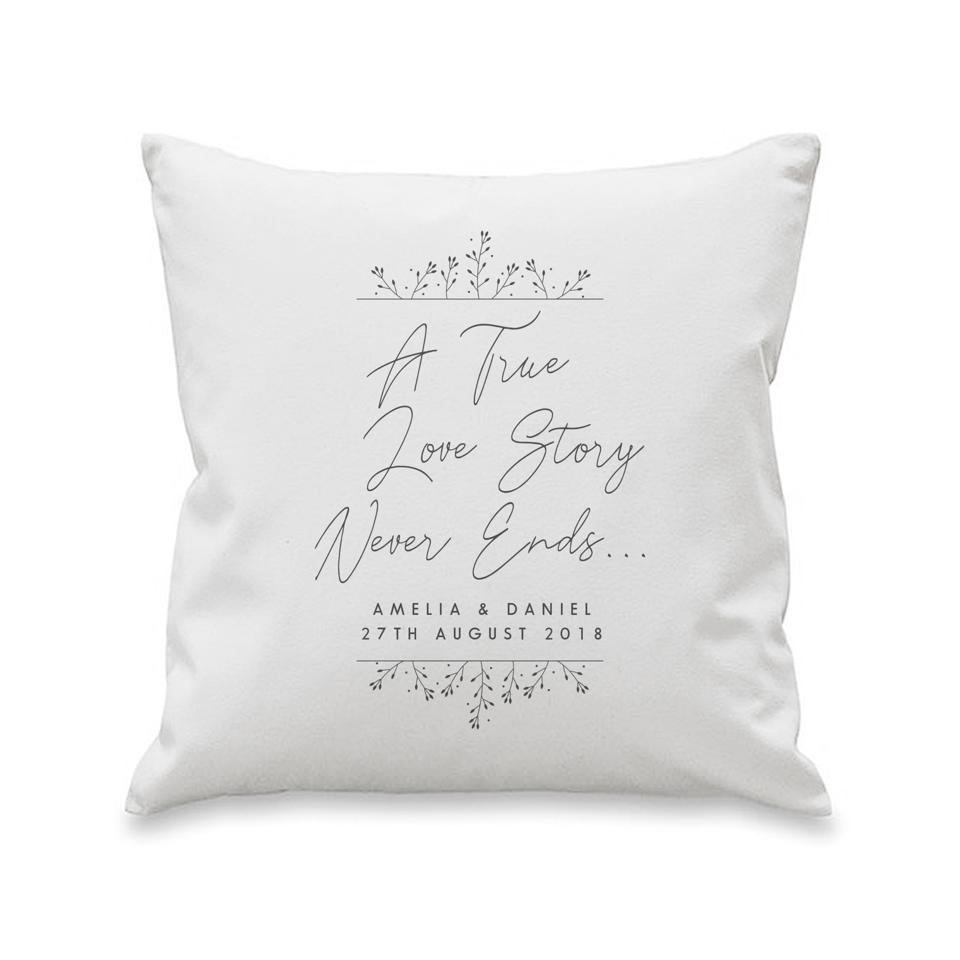 Personalised True Love Story White Cushion Peach Bomb Fashion, Jewellery, Homeware & Gifts Textiles