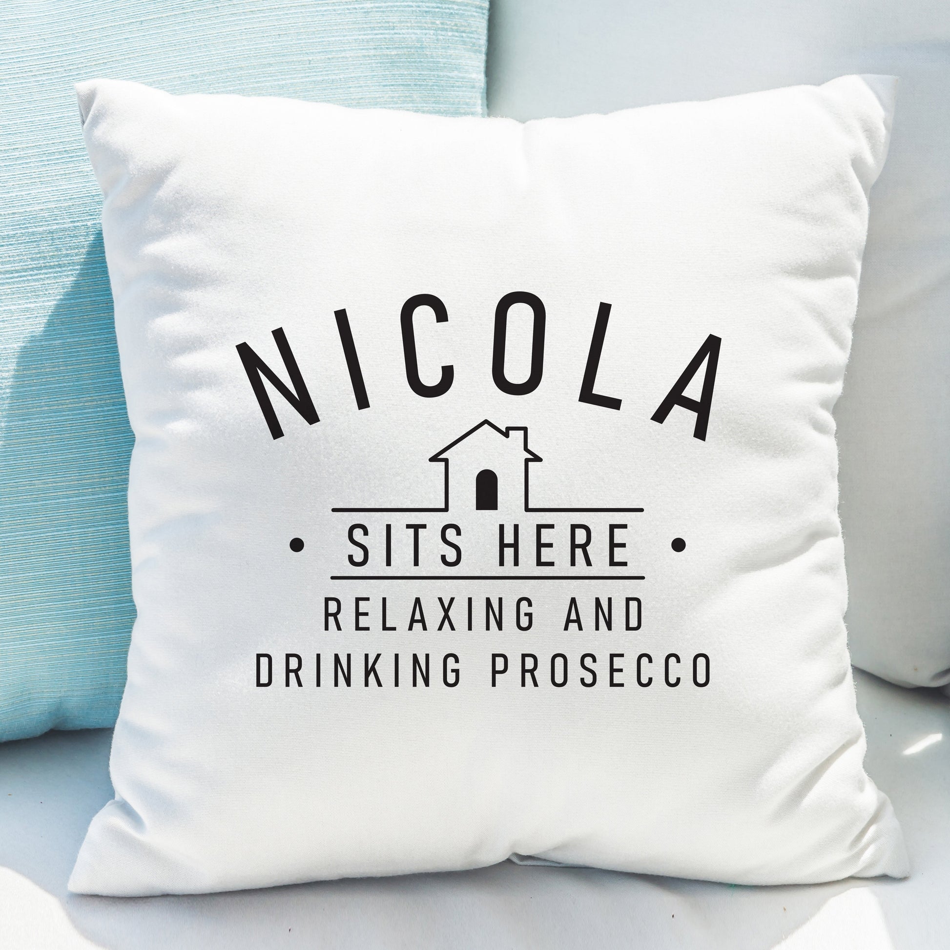 Personalised ...Sits Here Cushion Peach Bomb Fashion, Jewellery, Homeware & Gifts Textiles