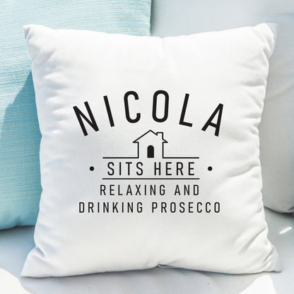 Personalised ...Sits Here Cushion Peach Bomb Fashion, Jewellery, Homeware & Gifts Textiles