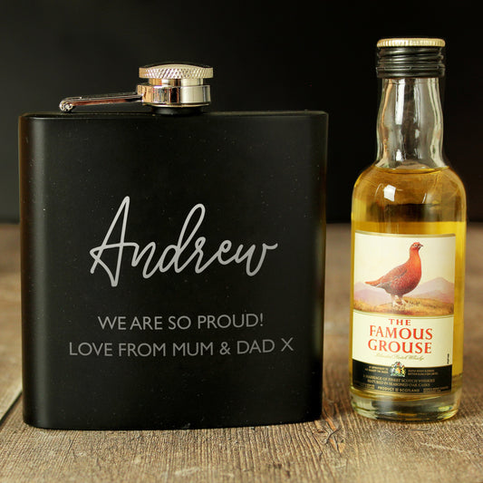 Personalised Free Text Hip Flask and Grouse Miniature Set Peach Bomb Fashion, Jewellery, Homeware & Gifts Alcohol