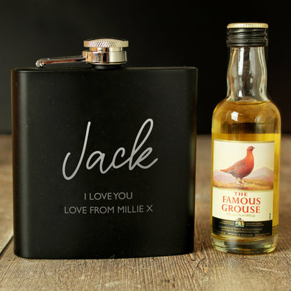 Personalised Free Text Hip Flask and Grouse Miniature Set Peach Bomb Fashion, Jewellery, Homeware & Gifts Alcohol