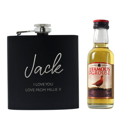 Personalised Free Text Hip Flask and Grouse Miniature Set Peach Bomb Fashion, Jewellery, Homeware & Gifts Alcohol