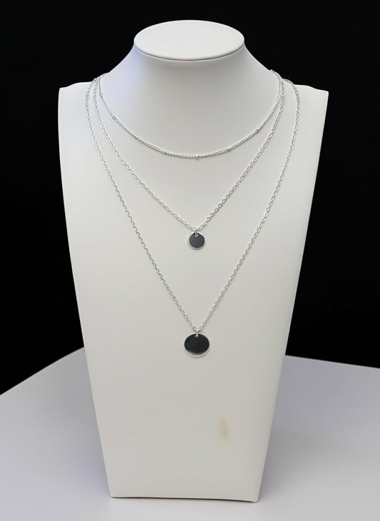 Silver Plated Layered Necklace with 3 Silver Chains and Disc Charms Peach Bomb Fashion, Jewellery, Homeware & Gifts