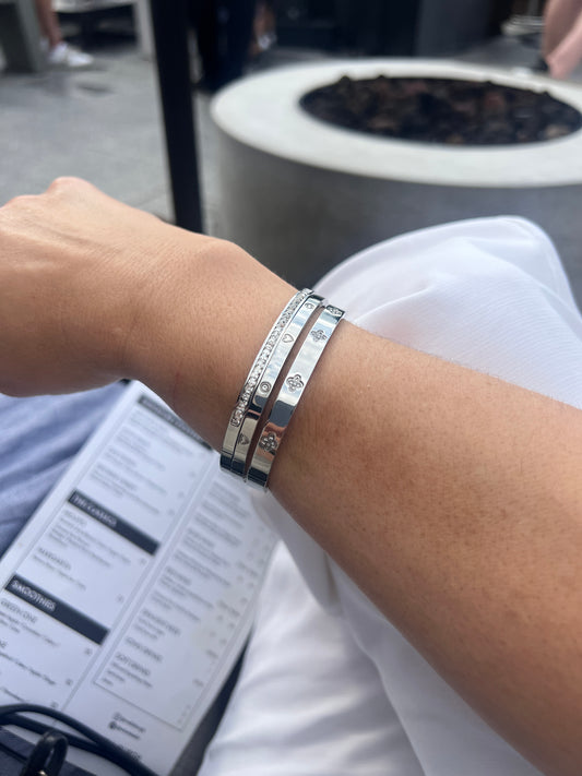 Love is All Around Clover & Gems Double Bangle Bracelet Bundle