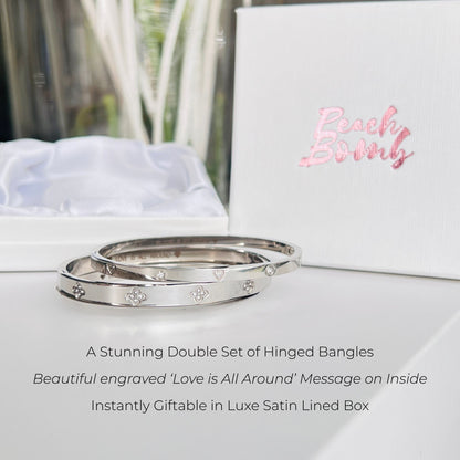 Love is All Around Clover & Gems Double Bangle Bracelet Bundle