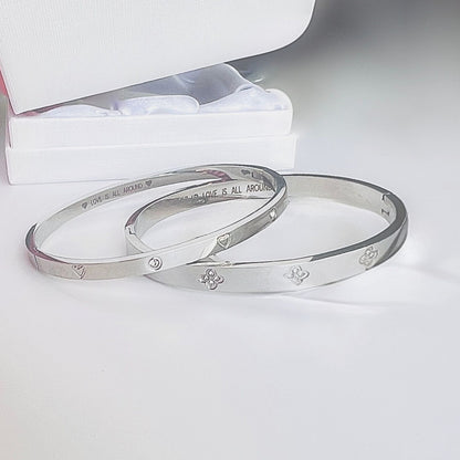 Love is All Around Clover & Gems Double Bangle Bracelet Bundle