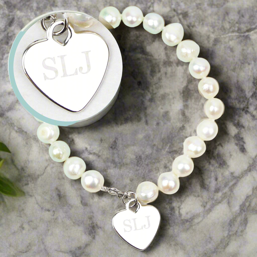 womens woman pearl charm bracelet personalised monogram gift for her birthday anniversary wedding friendship mum mother sister daughter auntie step-mum wife girlfriend