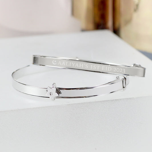 Personalised Eid Sterling Silver Childs Expanding Diamante Star Bracelet Peach Bomb Fashion, Jewellery, Homeware & Gifts Trinket, Jewellery & Keepsake Boxes