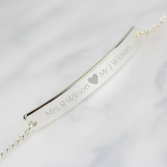 personalised name bar ID bracelet hearts silver gift for her birthday anniversary friendship mother mummy mum sister auntie daughter wife girlfriend