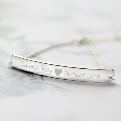 personalised name bar ID bracelet hearts silver gift for her birthday anniversary friendship mother mummy mum sister auntie daughter wife girlfriend