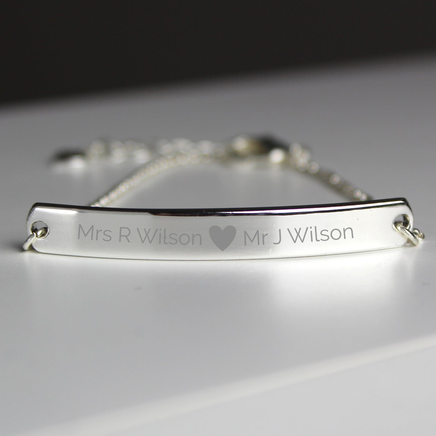personalised name bar ID bracelet hearts silver gift for her birthday anniversary friendship mother mummy mum sister auntie daughter wife girlfriend
