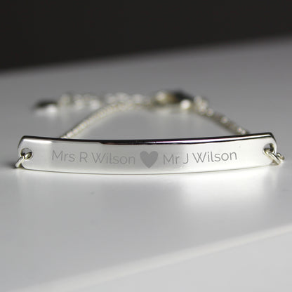personalised name bar ID bracelet hearts silver gift for her birthday anniversary friendship mother mummy mum sister auntie daughter wife girlfriend