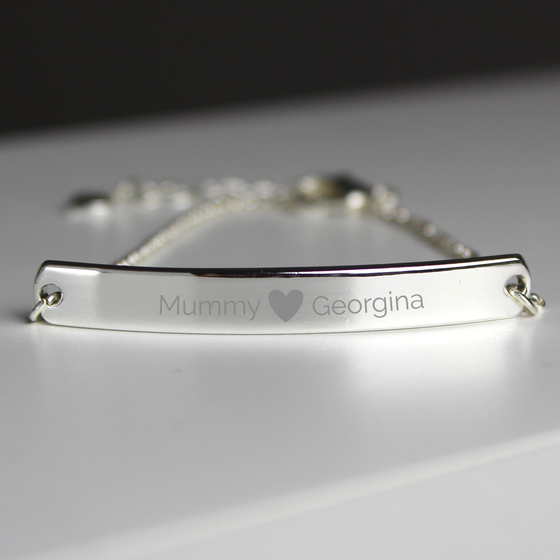 personalised name bar ID bracelet hearts silver gift for her birthday anniversary friendship mother mummy mum sister auntie daughter wife girlfriend