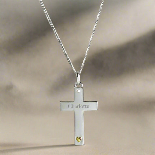 cross necklace crucifix personalised gold silver heart gift for her him religious sterling 925 birthday christmas daughter mother grandmother granny auntie sister girlfriend wife communion 