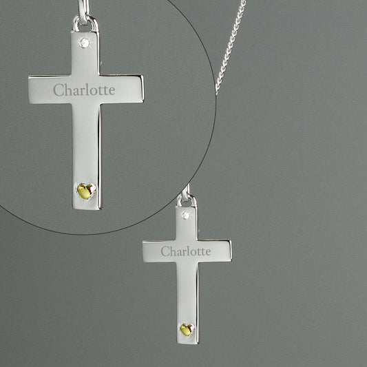 cross necklace crucifix personalised gold silver heart gift for her him religious sterling 925 birthday christmas daughter mother grandmother granny auntie sister girlfriend wife communion 