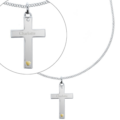 cross necklace crucifix personalised gold silver heart gift for her him religious sterling 925 birthday christmas daughter mother grandmother granny auntie sister girlfriend wife communion 