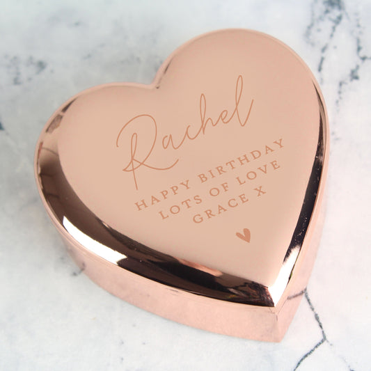 Personalised Free Text Rose Gold Heart Trinket Box Peach Bomb Fashion, Jewellery, Homeware & Gifts Trinket, Jewellery & Keepsake Boxes