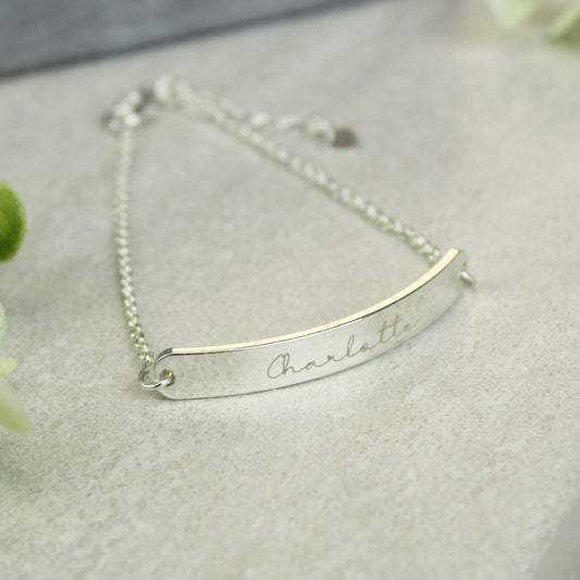 Personalised Name Only Silver Tone ID Bar Bracelet
