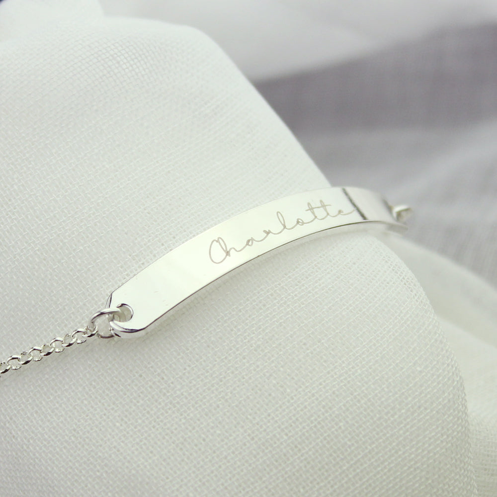 Personalised Name Only Silver Tone Bar Bracelet Peach Bomb Fashion, Jewellery, Homeware & Gifts