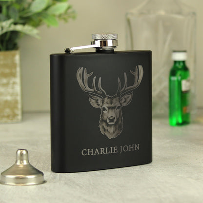 Personalised Stag Black Hip Flask Peach Bomb Fashion, Jewellery, Homeware & Gifts Glasses & Barware