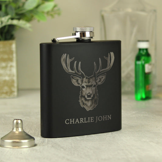 Personalised Stag Black Hip Flask Peach Bomb Fashion, Jewellery, Homeware & Gifts Glasses & Barware