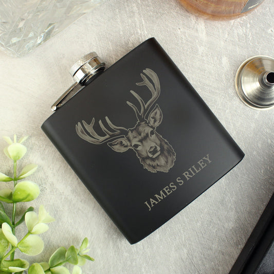 Personalised Stag Black Hip Flask Peach Bomb Fashion, Jewellery, Homeware & Gifts Glasses & Barware